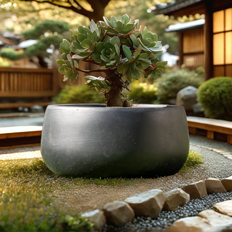  Weathered Concrete Round Planter, Outdoor Indoor Modern Planter Pot, Lightweight, Weather Resistant, Seamless with Drainage Hole