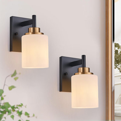 Modern Bathroom Wall Sconces Set Of 2 With Glass Shade, Dimmable Vanity Light Fixture For Living Room, Farmhouse, Hallway, And Laundry Room