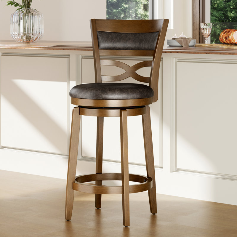 Tabouret de comptoir pivotant en bois rembourré de 26 pouces avec dossier large et siège en similicuir (ensemble de 2), 2