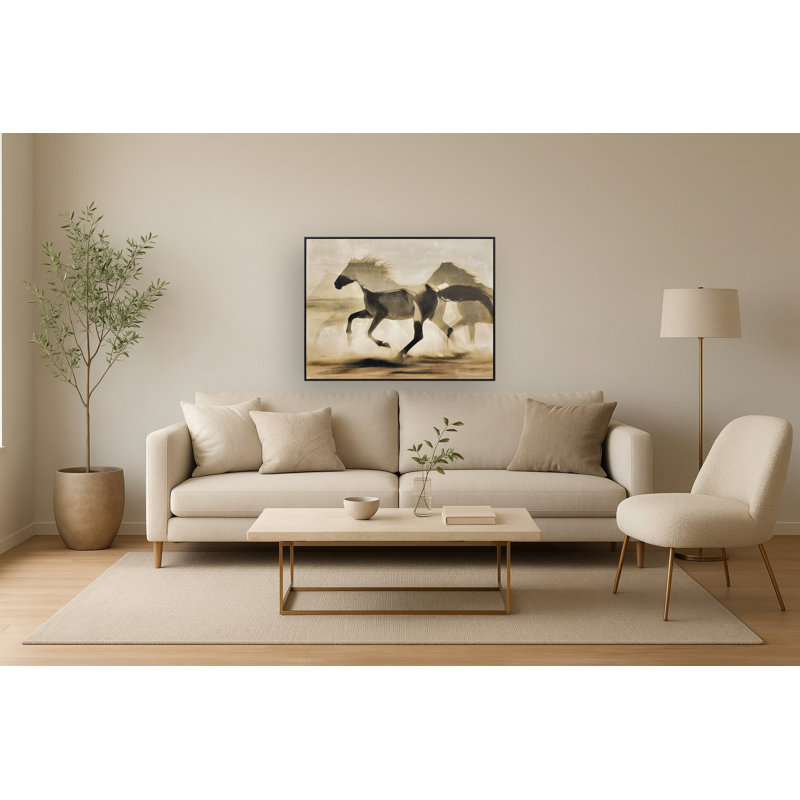 Galloping Shadows Framed Canvas Wall Art - 48" x 36" - Brown Frame