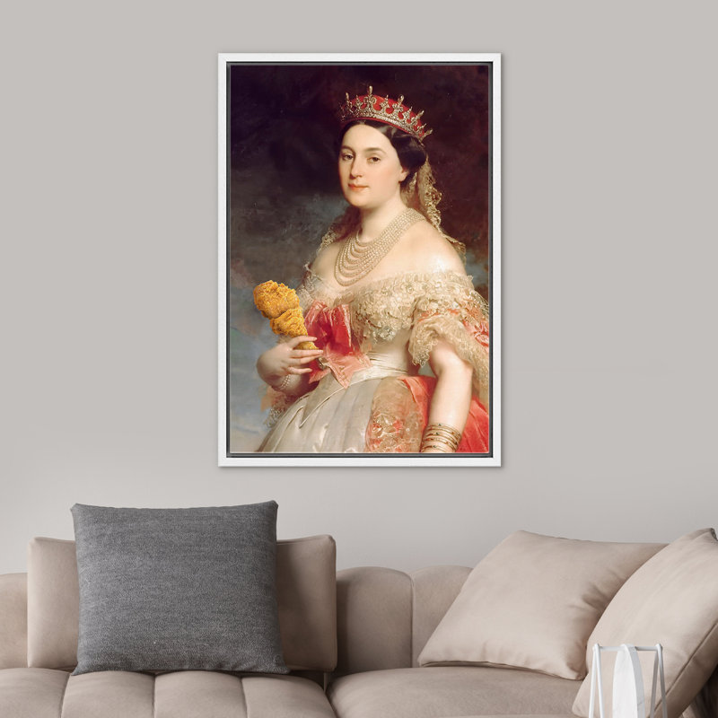 «Grand avec couronne et robe», H 36 po x l 24 po, Cadre flottant blanc