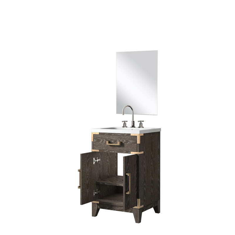 Ensemble de meuble-lavabo simple en chêne brun l 20 po x P 18 po, comptoir en acrylique, miroir et robinet 18 po