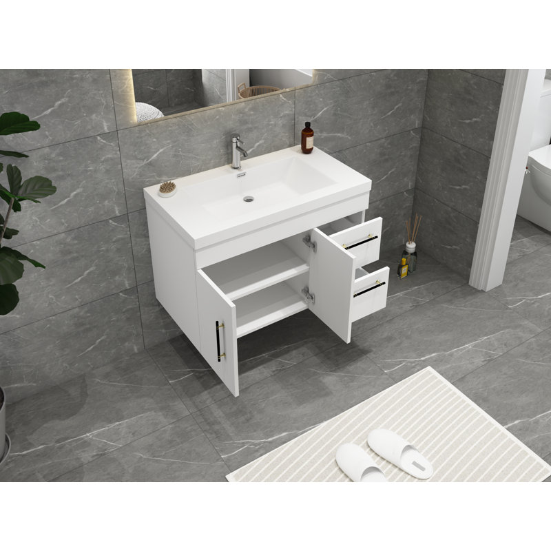 Ensemble de meuble-lavabo simple 36 po Carliss, Blanc, Noir