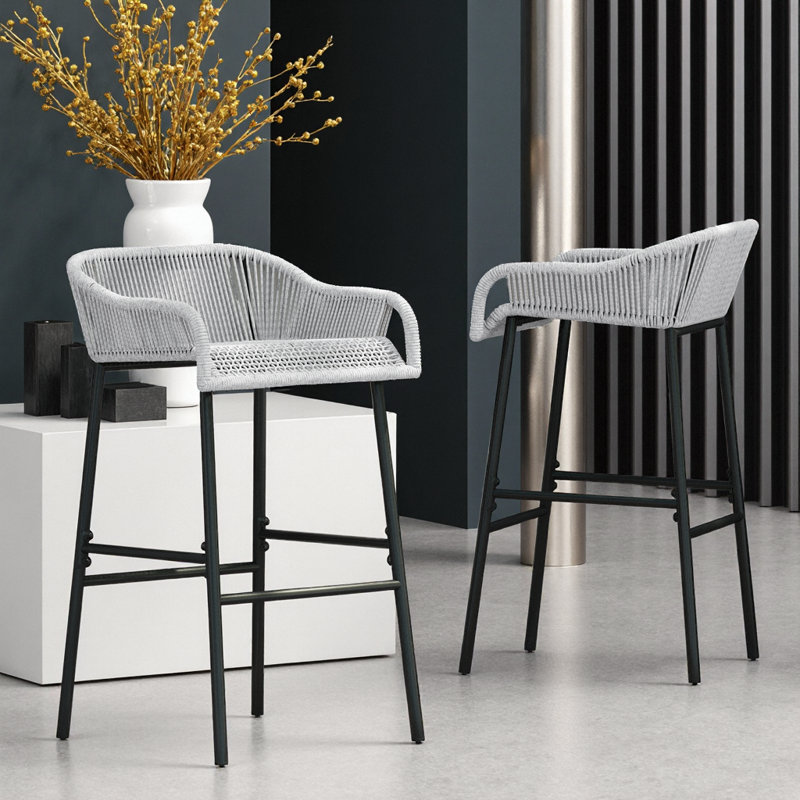 Ensemble de 2 tabourets de bar d'extérieur gris foncé, Gris clair