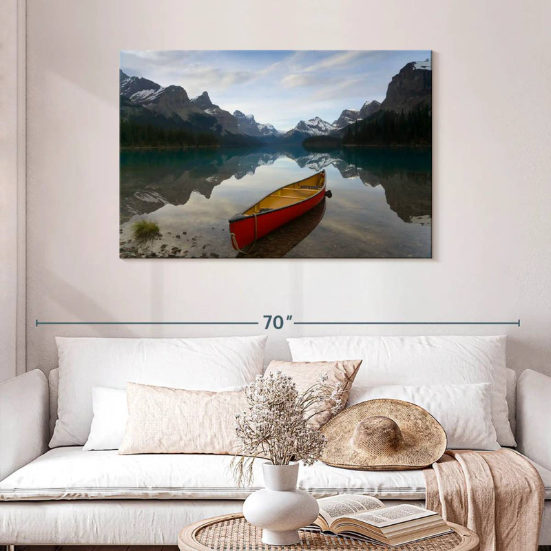 Canot sur le lac Mehar Maligne, H 30 po x l 45 po