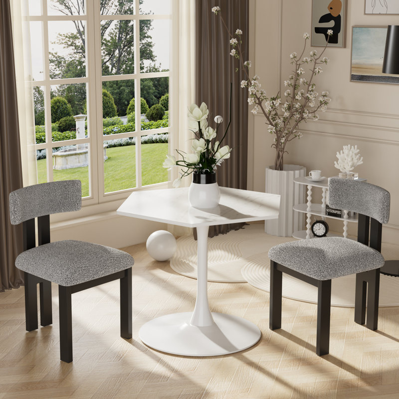 Ensemble de salle à manger à piédestal rond avec chaise rembourrée, Blanc, Noir/gris