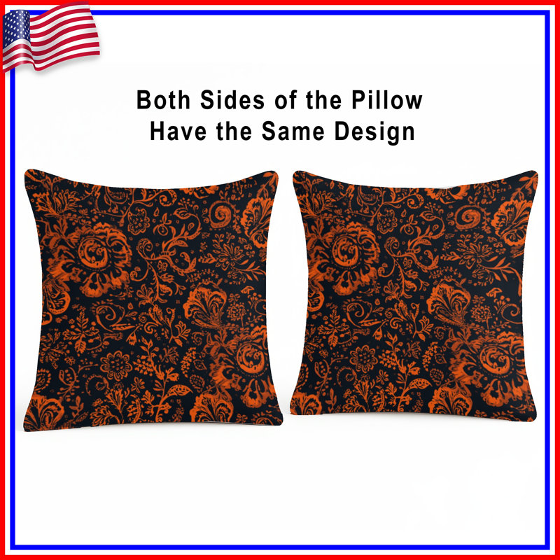 Coussins décoratifs à motif floral orange, 20 x 20 pouces