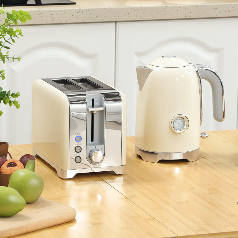 Kettle and Toaster Set, Cream/Silver