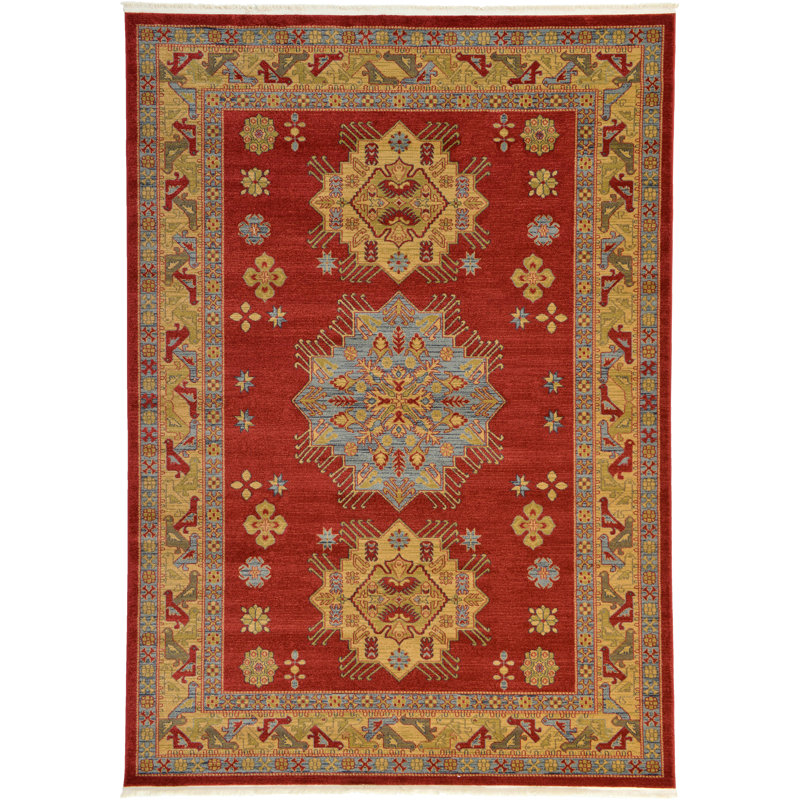 Tapis rouge de style oriental Eesi, Rectangle 7 pi 1 po x 10 pi