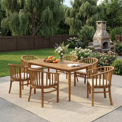 Jiny Outdoor 6-Person Acacia Wood Dining Set With Water-Repellent Cushions