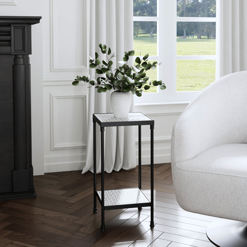 Krystallia Tray Top End Table, Gray Bone Inlay