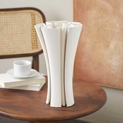 Cole And Grey Ceramic Ribbed Dimensional Folded Abstract Vase With Curvy Rim