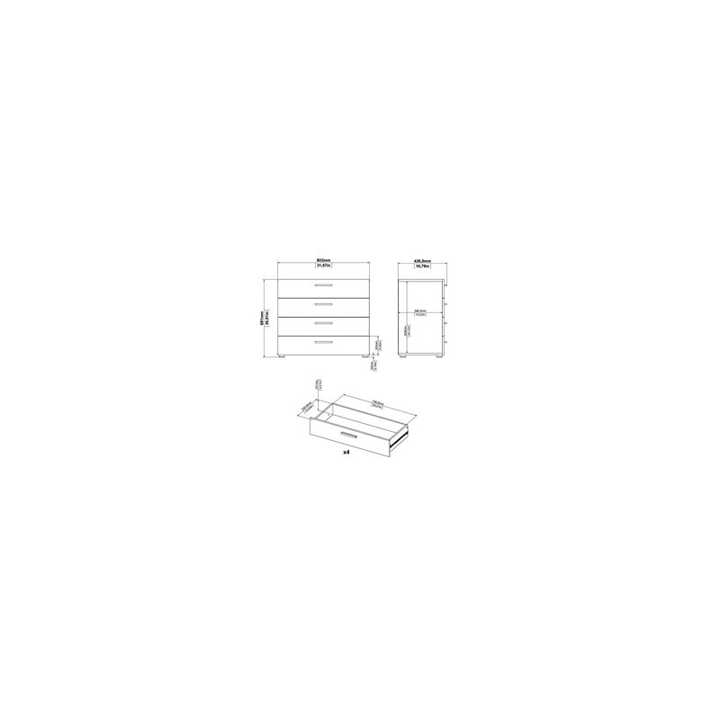  Commode 4 tiroirs Austin, Marron clair