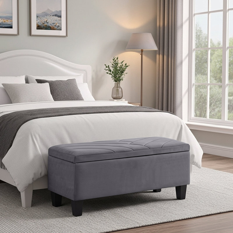 Pearl Upholstered Ottoman Storage Bench, Grey
