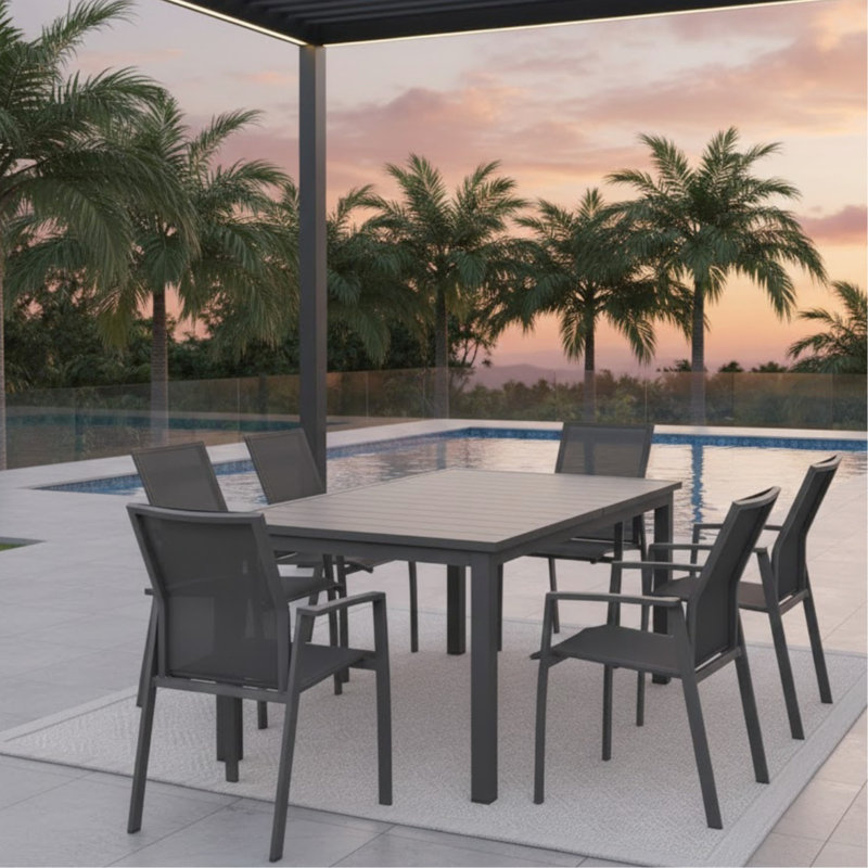 Chaises en aluminium gris, ensemble de 4, entièrement assemblées, empilables, respirantes, pour repas en terrasse.