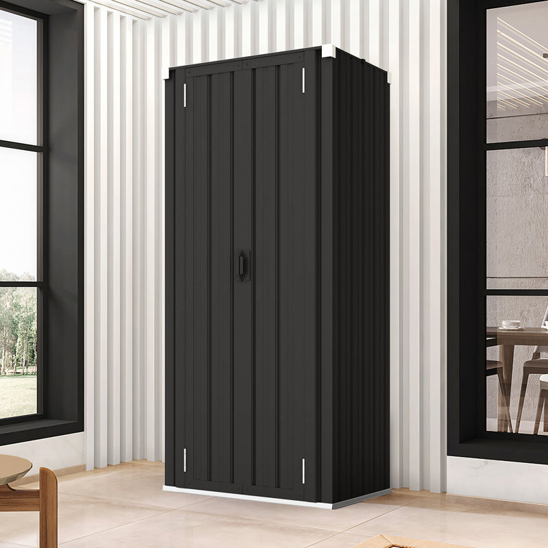 Stetsonville Outdoor Storage Cabinet with Shelves Weatherproof Garden Shed, Dark Gray