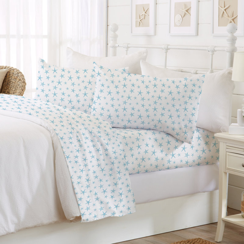 King Coastal Seashell Print Microfiber Sheet Set