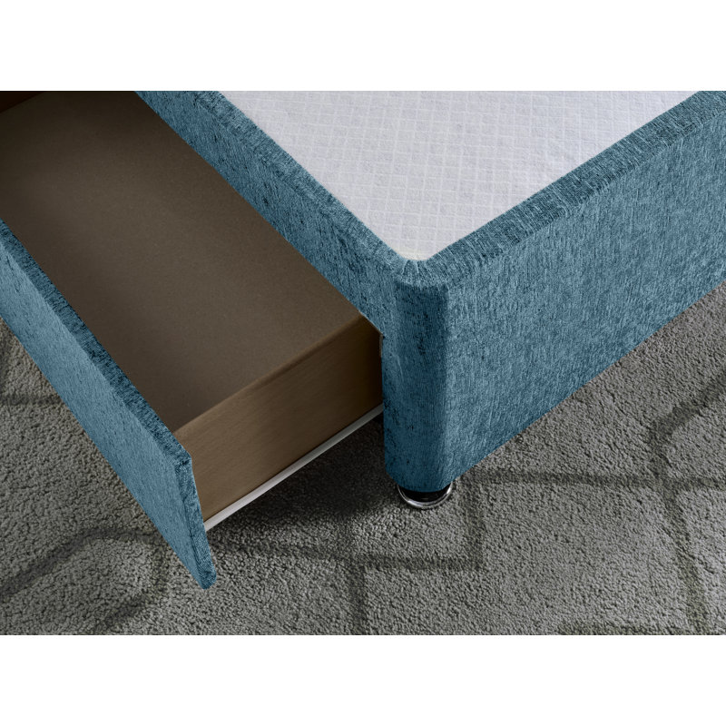 Chenille Divan Bed Base, Small Single (2'6), Teal, No Storage