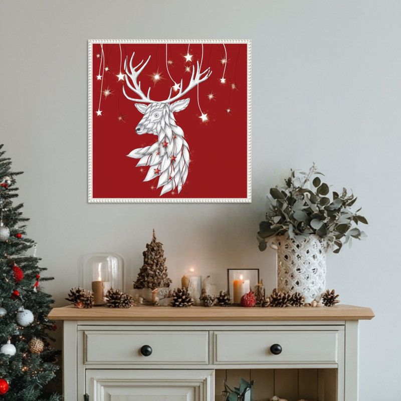 «White Deer and Hanging Stars» par Fab Funky, impression sur toile encadrée