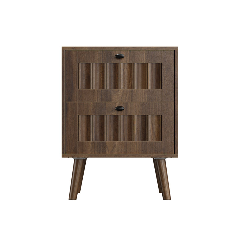 Medieval-style modern double-drawer bedside table with solid wood legs