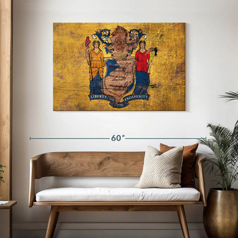 Borges State Map Over New Jersey Flag, 30" H x 45" W