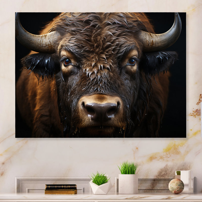 Bison Protrait I - décoration murale animaux en métal, H 12 po x l 20 po, Métal métal