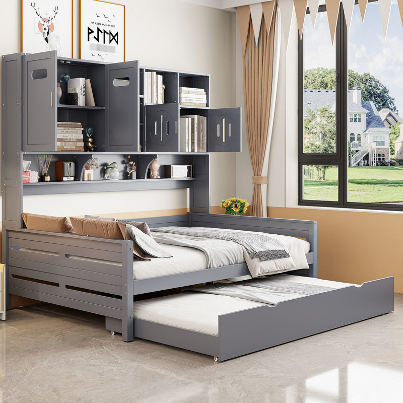 Lit de jour maximisant l'espace avec armoire et lit gigogne - Taille de choix pratique dans une base de lit en bois avec rangement