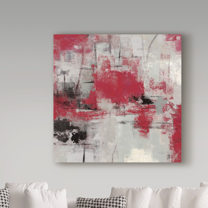 « stone jardins iii red », reproduction de peinture à l’acrylique sur toile tendue, H 14 po x l 14 po