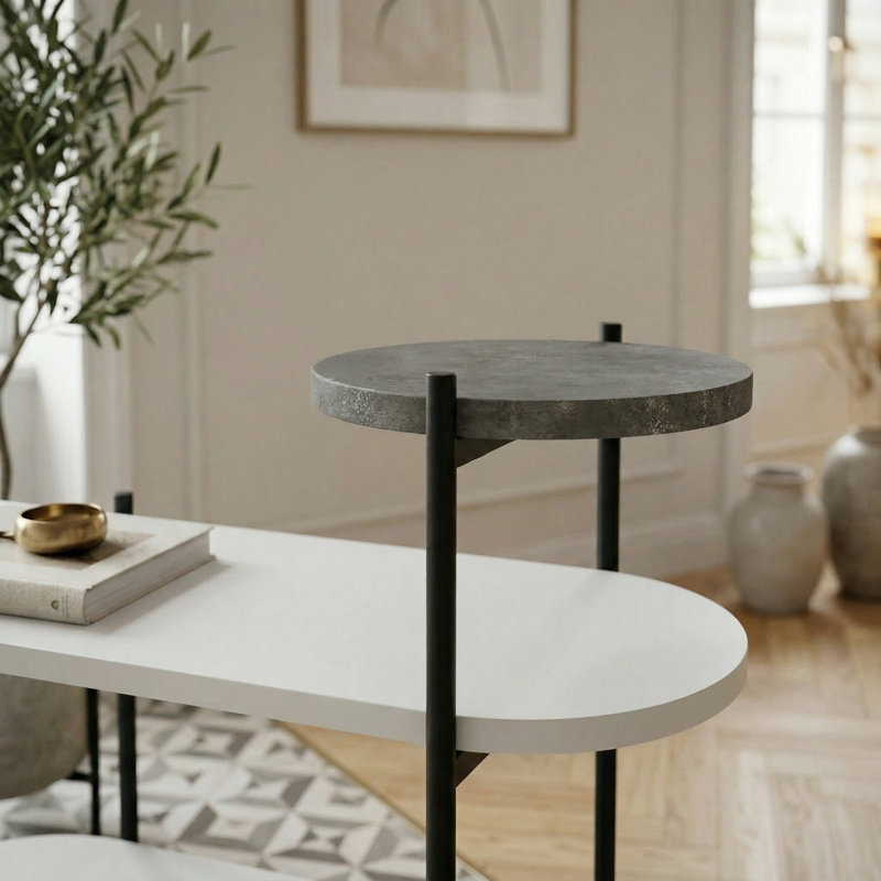 End Table, White - Retro Grey