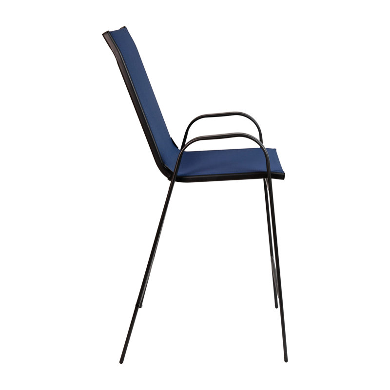 Navy Flex Comfort Sling Outdoor Patio Barstools with Metal Frame, Set of 4