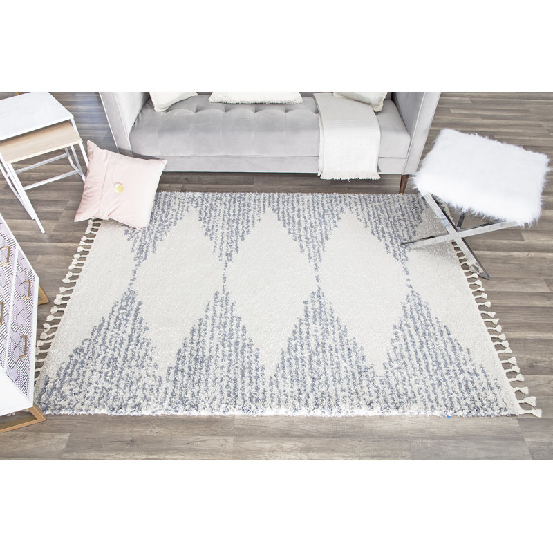 Tapis gris à poils longs Zaya Mason, Rectangulaire 8 pi x 10 pi