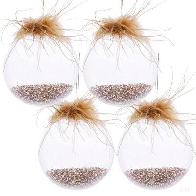 D4.7 Glass Christmas Ball Ornaments, Set Of 4, Glittery Decorative Hanging Balls For Festive Holiday Decorations
