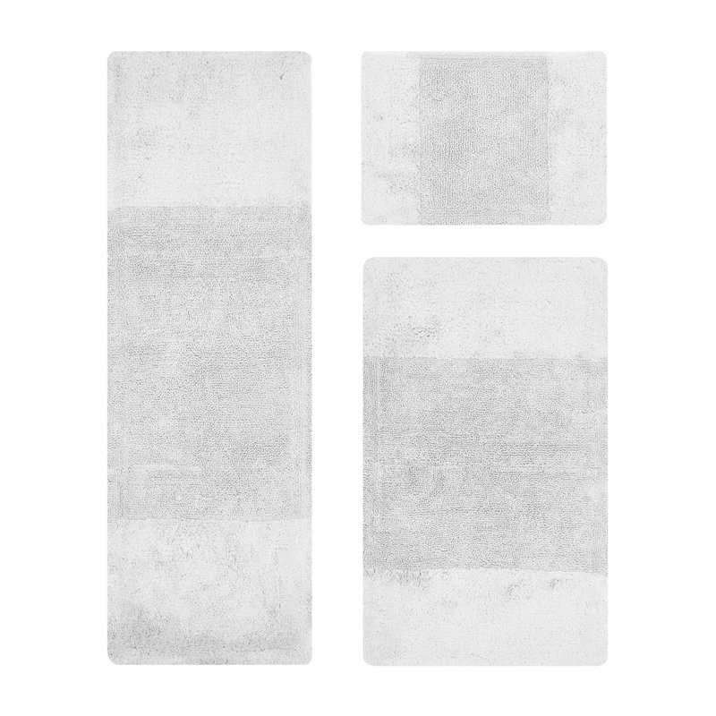 Ensemble de tapis pour salle de bain 3 pièces 100% coton 2155 g / m² Merkle, certifié OEKO-TEX®, envers en latex antidérapant, touffeté moelleux, super absorbant et lavable à la machine pour la salle de bain, la douche et la baignoire, blanc
