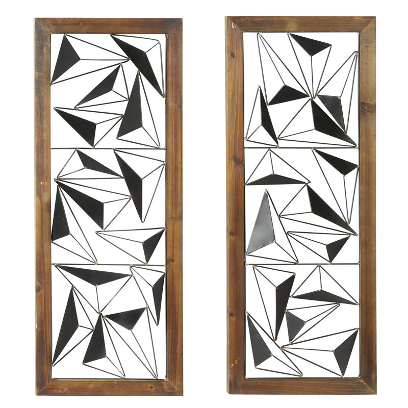 Ensemble de décoration murale en métal noir géométrique avec cadre en bois