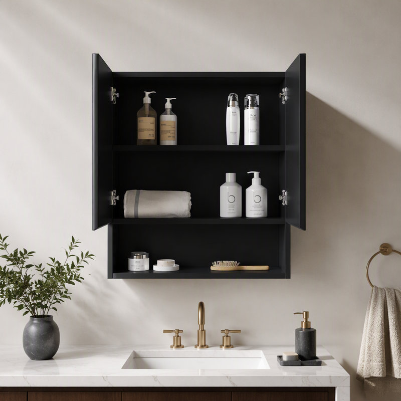 Armoire de rangement murale rayée TOIB de 26 po avec portes, tablette et compartiment de rangement ouvert au-dessus de la toilette pour la salle de bain, la cuisine et la salle de lavage
