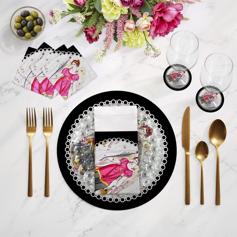 Zodiac Virgo Vegan Leather Round Pebble Placemat, Black