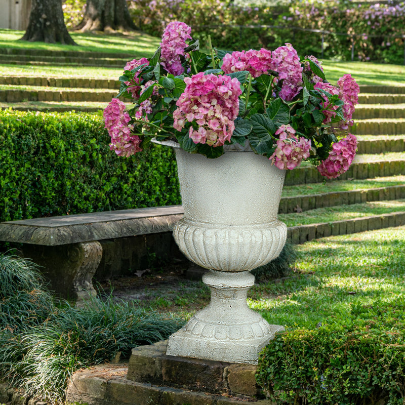 Whitewashed Cast Iron Outdoor Urn Planter, 20" x 26"
