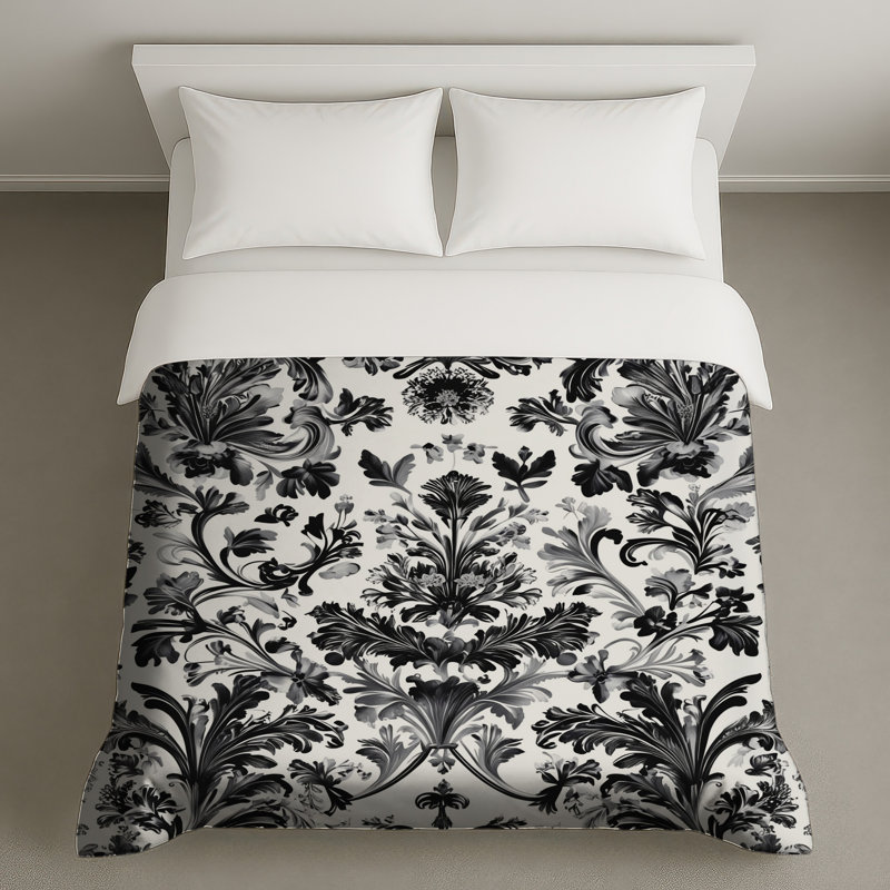 Housses de couette damassées noires et blanches, Grand lit