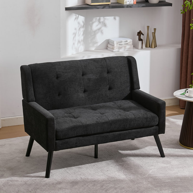 47.24" Wide Tufted Back 2-Seater Accent Chair With High-Density Foam Cushion Premium Linen/Suede Loveseat Sofa For Small Spaces