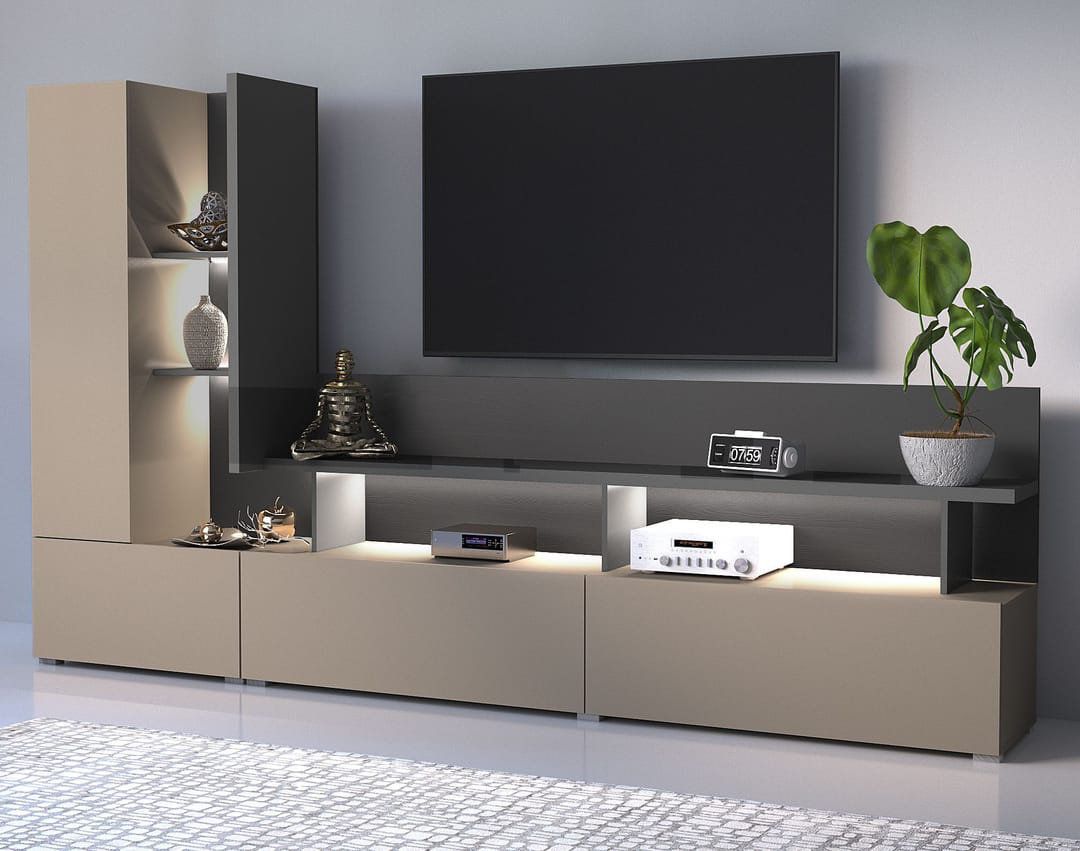 Congo Anthracite & Black Entertainment Unit W270cm