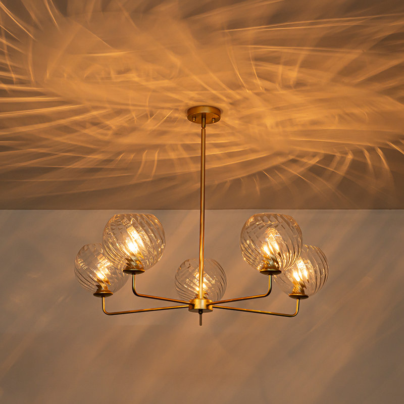Lustre en verre sphérique spoutnik 5 lumières, Clair