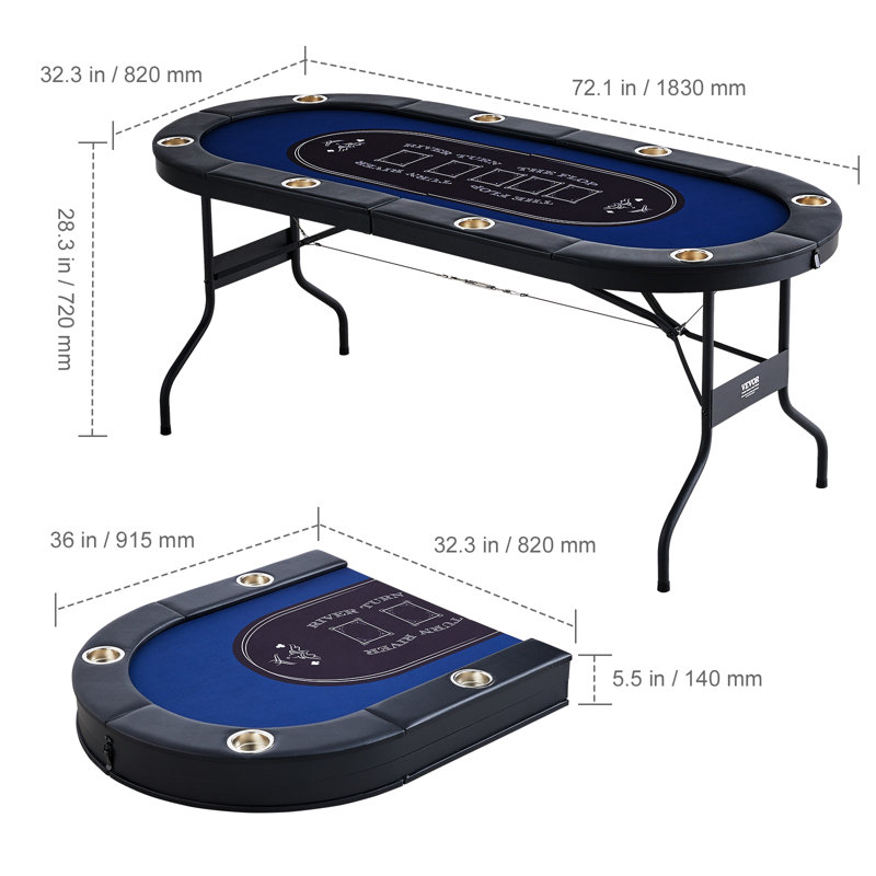 Table de poker pliable bleue VEVOR, L 72,1 po x P 32,3 po x H 28,3 po