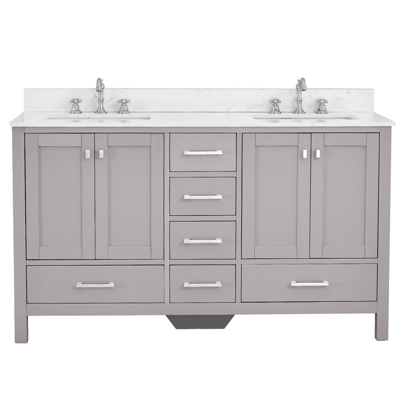 60-inch Bathroom Vanity With Engineered Stone Top, Gray