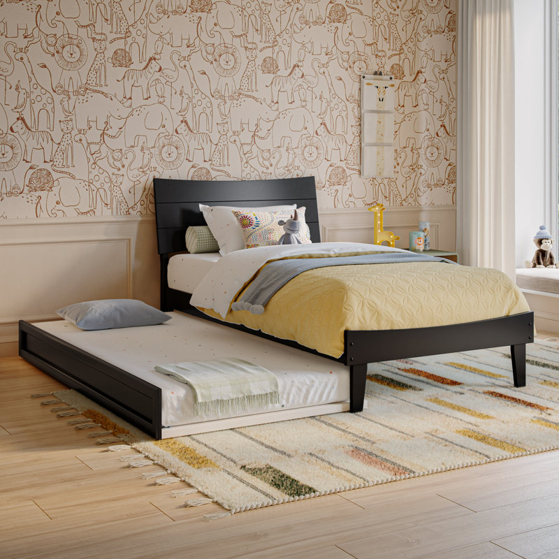 Phoenix Wood Platform Bed with Trundle, Twin, Black