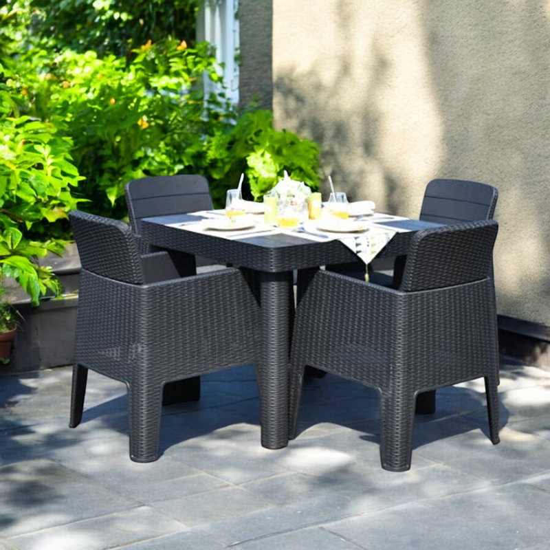 Faro Black 5 pcs Square Dining Set including seat cushions