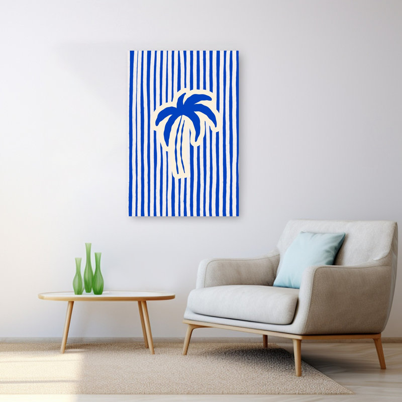Impression d'art mural côtier bleu à rayures bleues, 48" H x 32" W