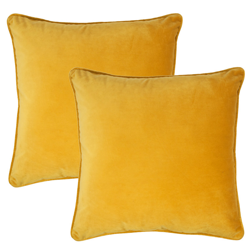 Yellow Velvet Reversible Square Throw Pillow Set, 20" x 20"