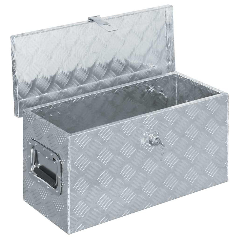 Tool Box Outdoor Storage Box with Locking System Tool Chest Aluminum, 11.81" H x 24.21" W x 10.43" D, Silver