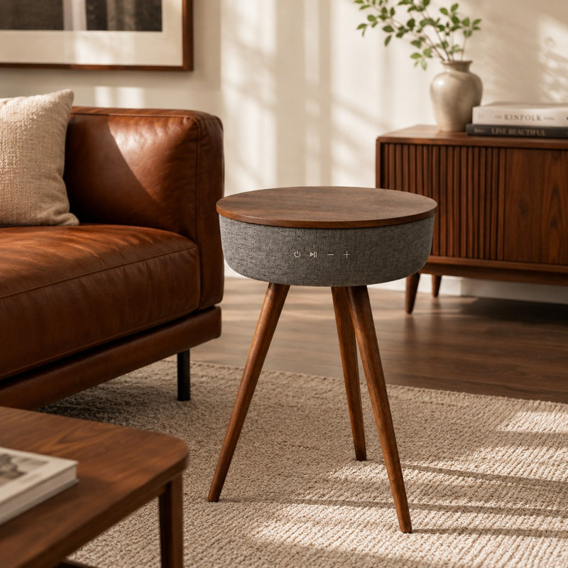 Table de bout ronde moderne intelligente, table d'appoint avec haut-parleur Bluetooth, P 15,7 po x H 24,3 po sans fil