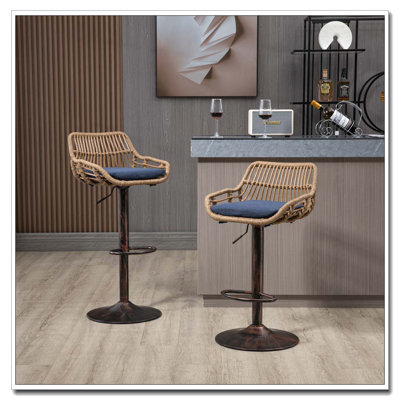 Swivel Bar Stools Set of 2 Adjustable Counter Height Chairs with Footrest for Kitchen, Dining Room